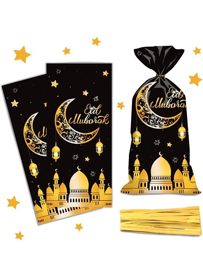 50 كيس هدايا رمضاني، أكياس سيلوفان عيد مبارك مع أربطة، أكياس هدايا رمضانية على شكل قلعة مسلمة وهلال ونجمة، لتزيين حفلات العيد (10.8 بوصة × 4.9 بوصة) - Image 5